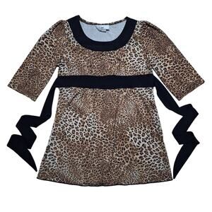 IZ Byer California short-sleeved empire waist leopard print tie-back tunic top